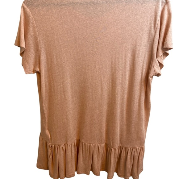 Calvin Klein Jeans Pink Ruffled Short Sleeve Babydoll T- Shirt (Linen / Rayon) - Picture 2 of 8